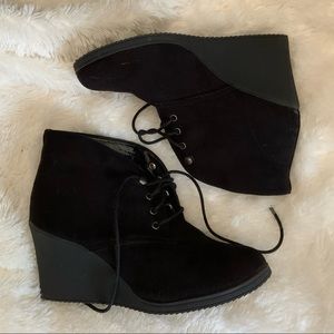 Black Suede Wedge Booties